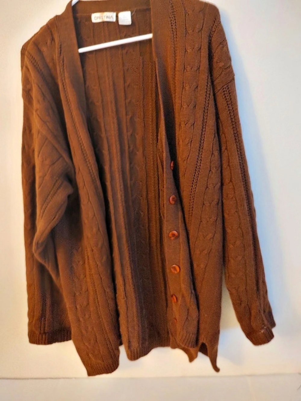 Cristina Cable Knit Cardigan in Brown Like New